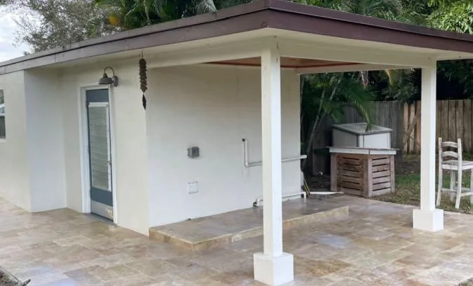 A travertine cabana patio after cleaning and sealing