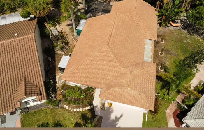 A tile roof after a soft wash, warm and even